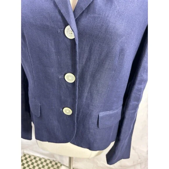 Lauren Ralph Lauren Navy Linen Blazer Jacket Coat Womens 10 P Lined Officecore - Picture 7 of 15